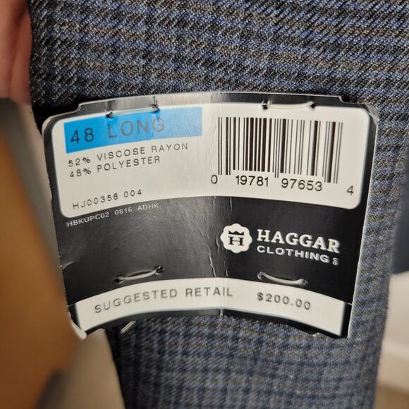 Haggar Blazer Mens 48L Navy Plaid Tailored Sport Coat Jacket Career Business New - Picture 8 of 16
